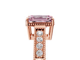 Rose gold Fancy Pink Emerald Cut Cut Diamond Milgrain Pave Band Four-Prong Setting Ring_8