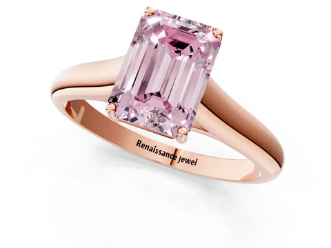 Rose gold Fancy Pink Emerald Cut Cut Diamond Solitaire Engagement Ring with Tapered Plain Band and Four-Prong Setting_1