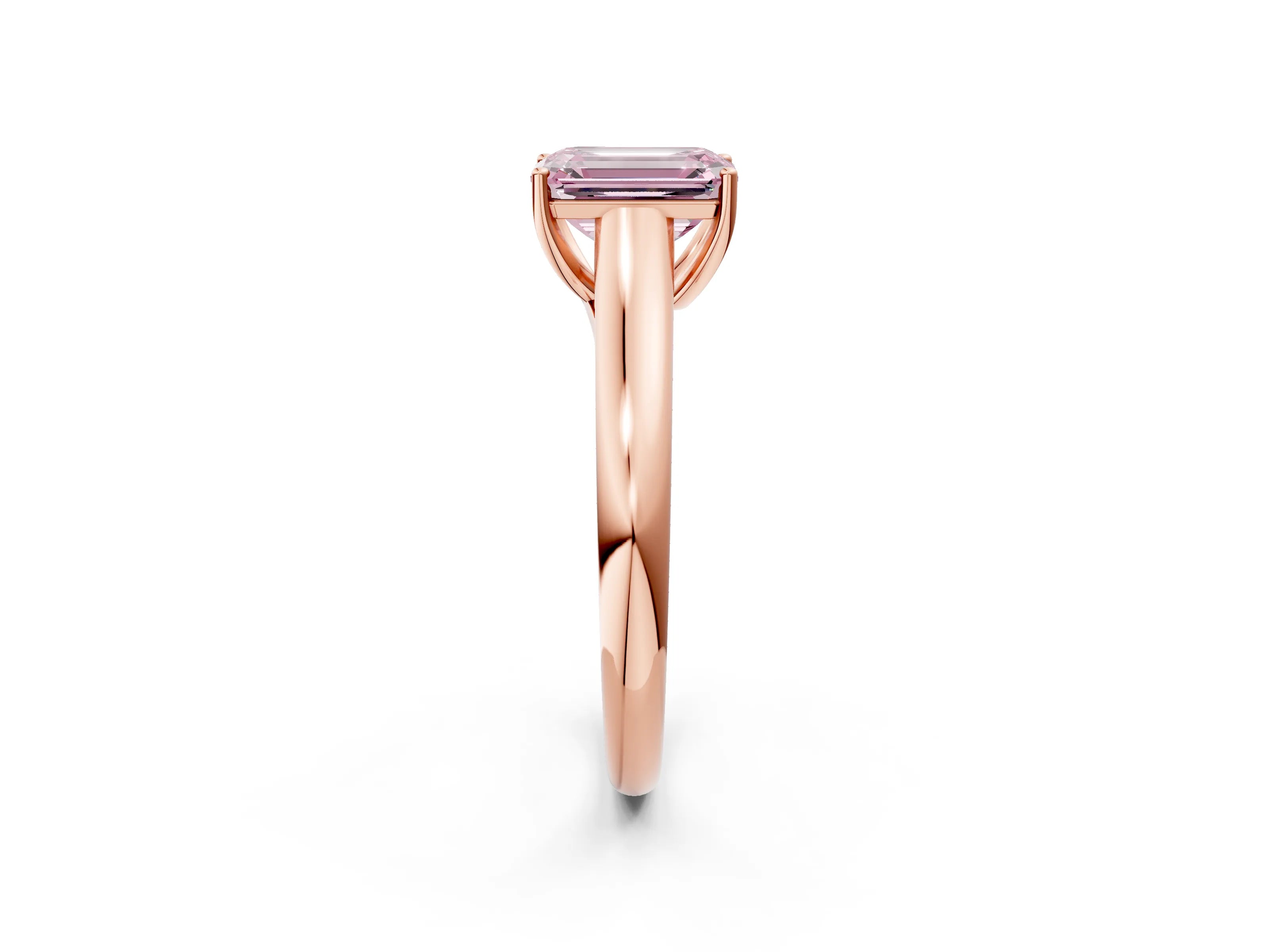 Rose gold Fancy Pink Emerald Cut Cut Diamond Solitaire Engagement Ring with Tapered Plain Band and Four-Prong Setting_2
