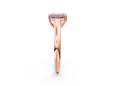 Rose gold Fancy Pink Emerald Cut Cut Diamond Solitaire Engagement Ring with Tapered Plain Band and Four-Prong Setting_2