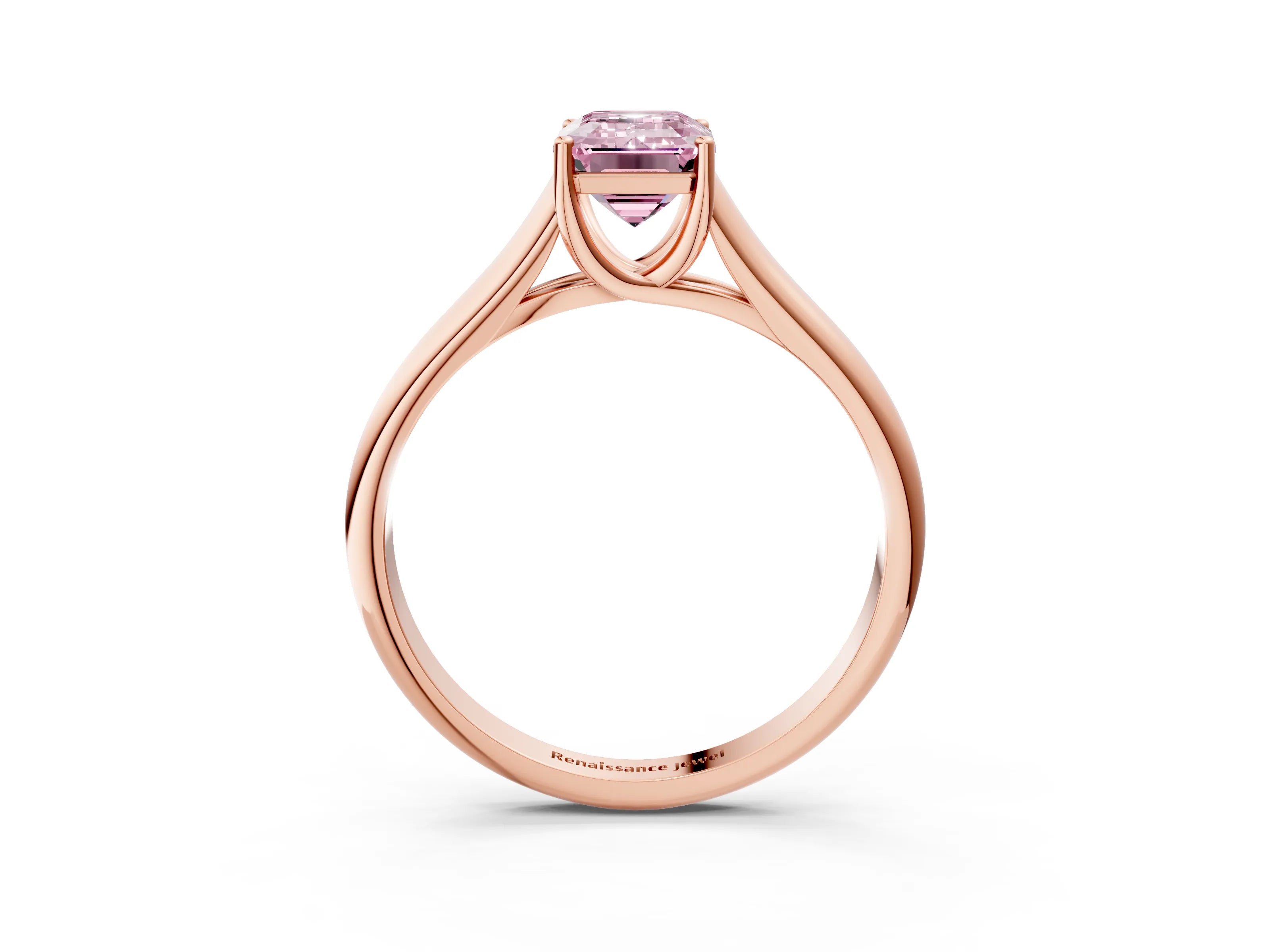 Rose gold Fancy Pink Emerald Cut Cut Diamond Solitaire Engagement Ring with Tapered Plain Band and Four-Prong Setting_3