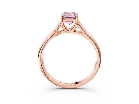 Rose gold Fancy Pink Emerald Cut Cut Diamond Solitaire Engagement Ring with Tapered Plain Band and Four-Prong Setting_3