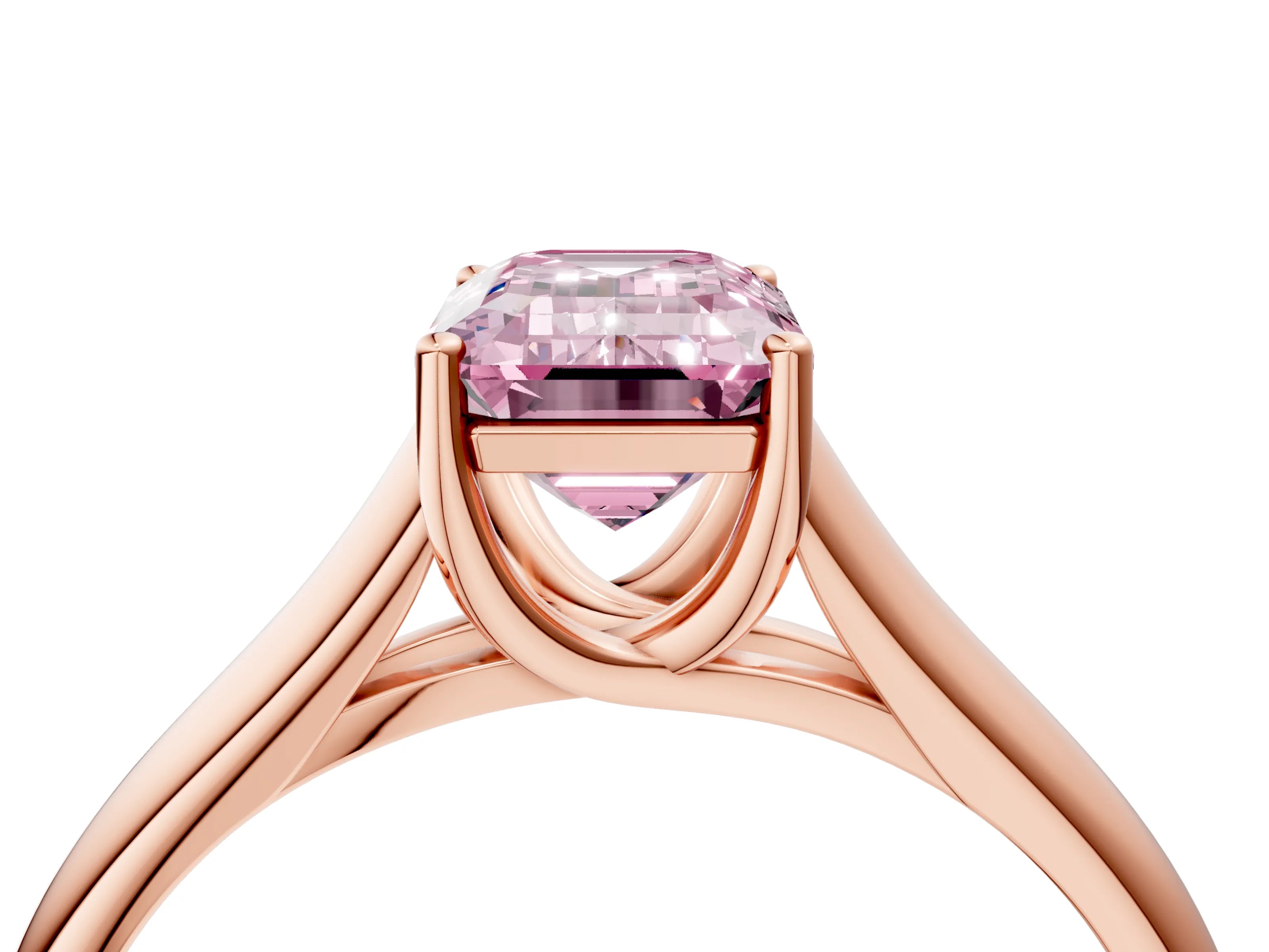 Rose gold Fancy Pink Emerald Cut Cut Diamond Solitaire Engagement Ring with Tapered Plain Band and Four-Prong Setting_4