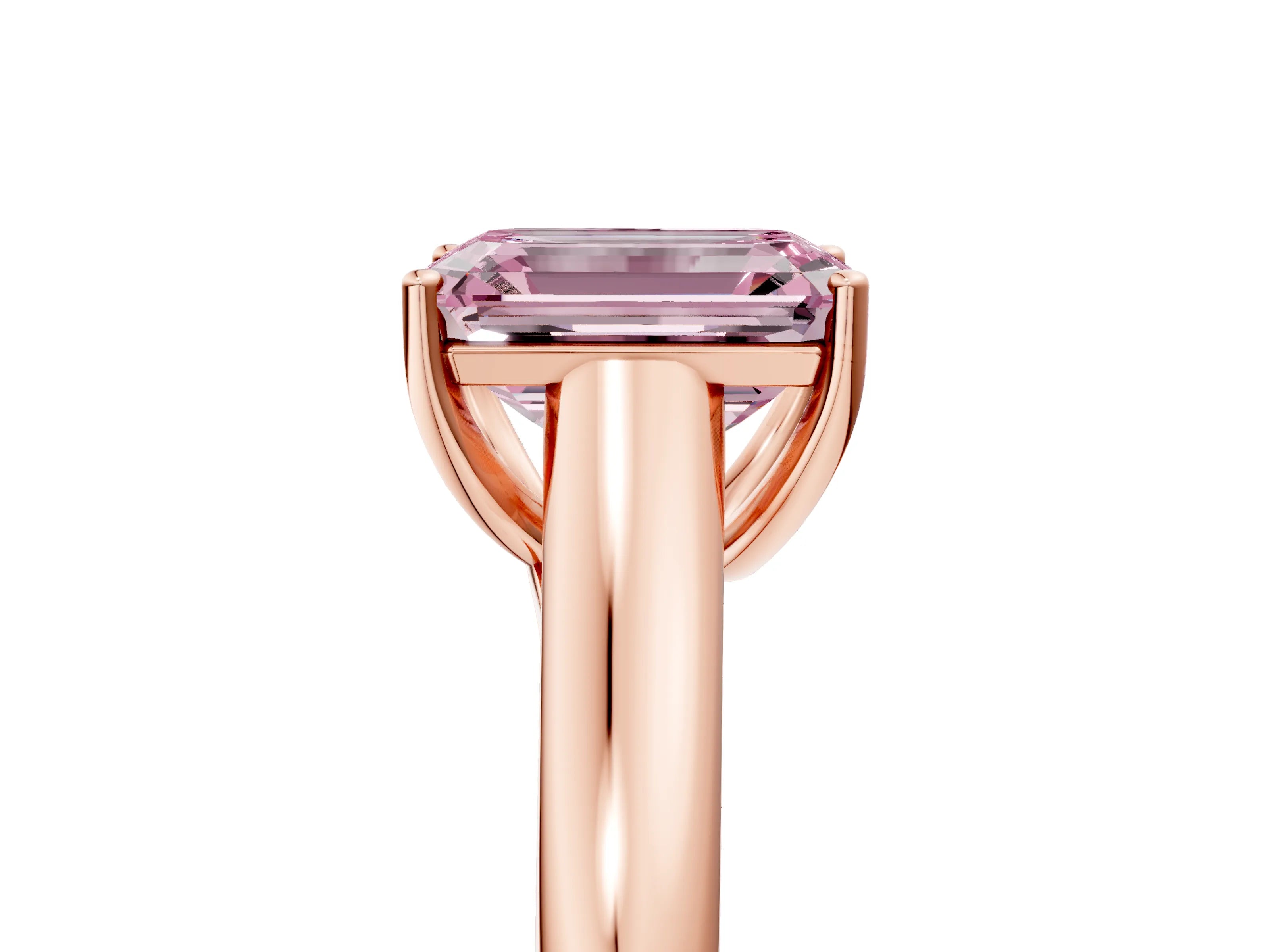 Rose gold Fancy Pink Emerald Cut Cut Diamond Solitaire Engagement Ring with Tapered Plain Band and Four-Prong Setting_5