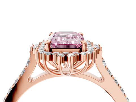 Rose gold Fancy Pink Emerald Cut Cut Diamond Sunburst Halo Engagement Ring with Pavé Band_12