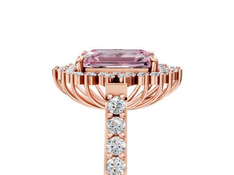 Rose gold Fancy Pink Emerald Cut Cut Diamond Sunburst Halo Engagement Ring with Pavé Band_13