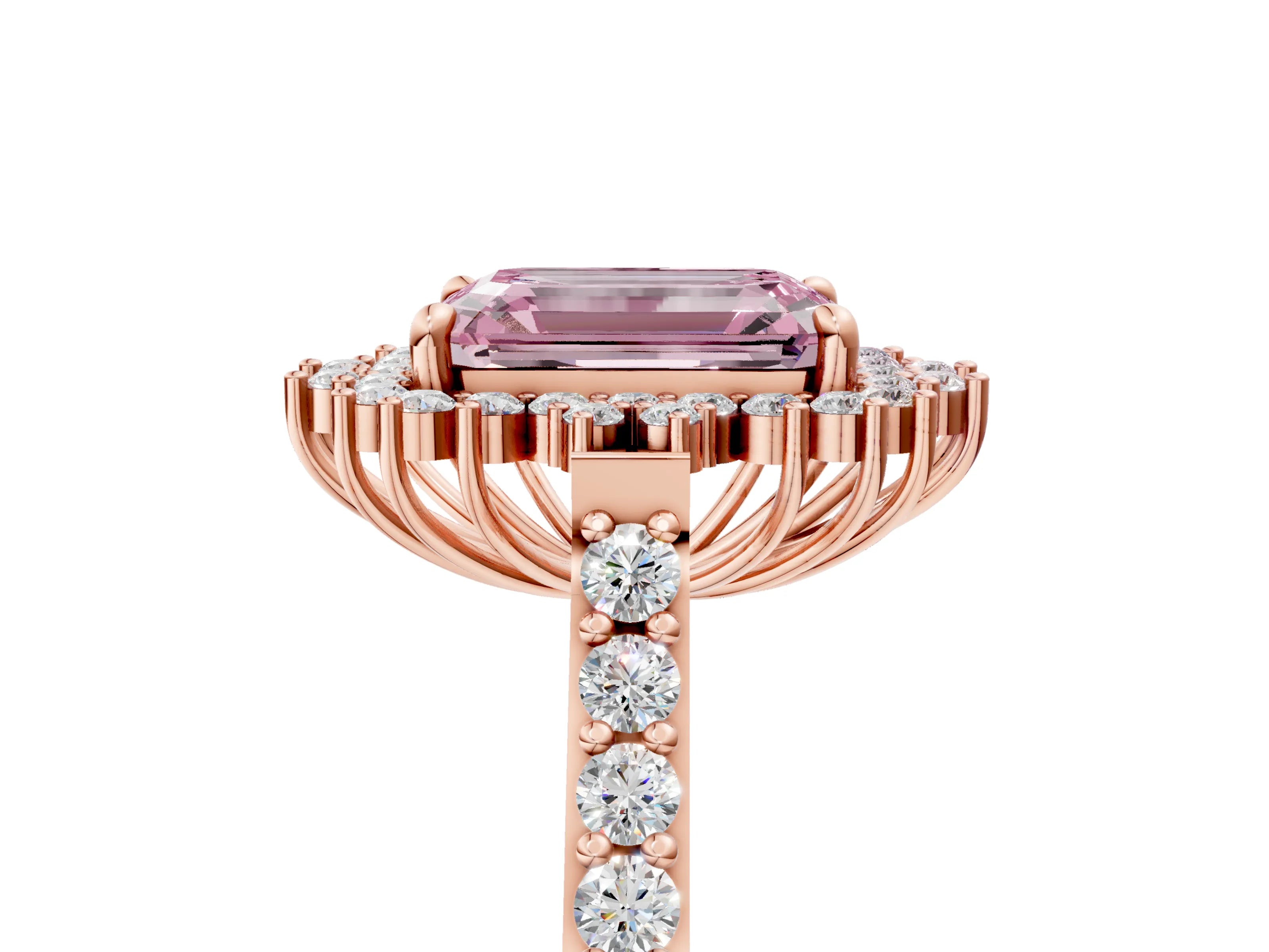 Rose gold Fancy Pink Emerald Cut Cut Diamond Sunburst Halo Engagement Ring with Pavé Band_5