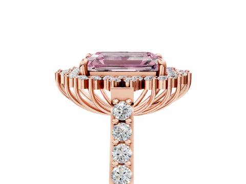 Rose gold Fancy Pink Emerald Cut Cut Diamond Sunburst Halo Engagement Ring with Pavé Band_5