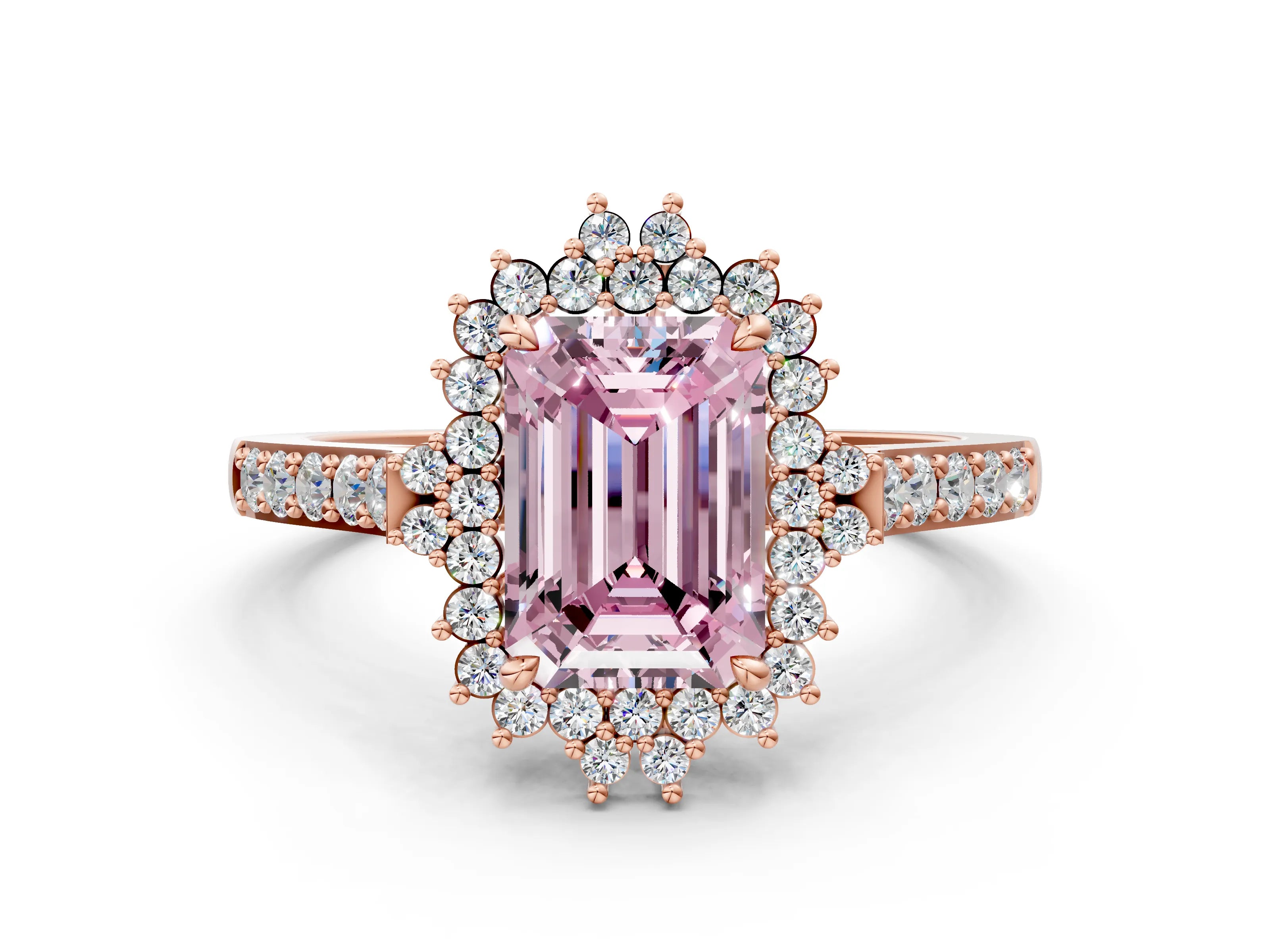 Rose gold Fancy Pink Emerald Cut Cut Diamond Sunburst Halo Engagement Ring with Pavé Band_8