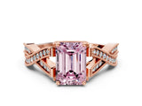 Rose gold Fancy Pink Emerald Cut Cut Diamond Twisted Band with Milgrain Pave Setting and Four-Prong Setting