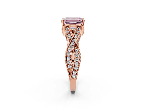 Rose gold Fancy Pink Emerald Cut Cut Diamond Twisted Band with Milgrain Pave Setting and Four-Prong Setting_2