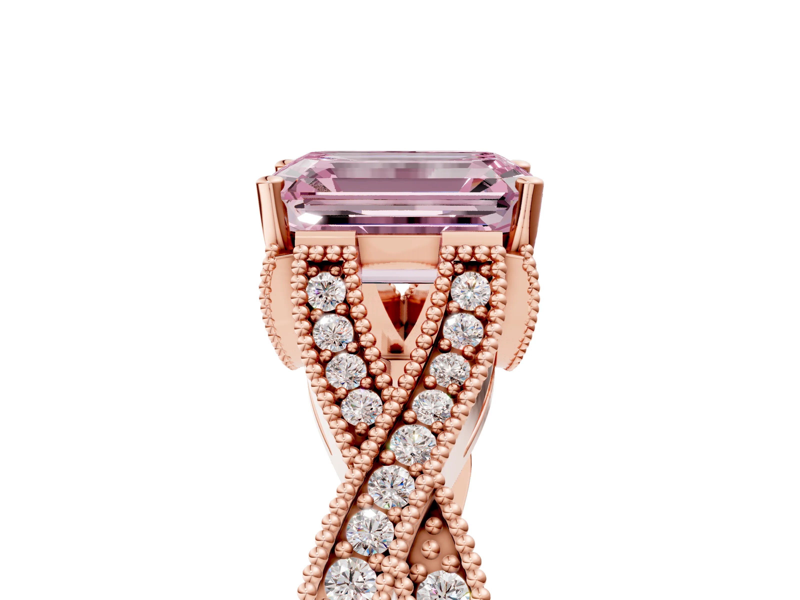 Rose gold Fancy Pink Emerald Cut Cut Diamond Twisted Band with Milgrain Pave Setting and Four-Prong Setting_5