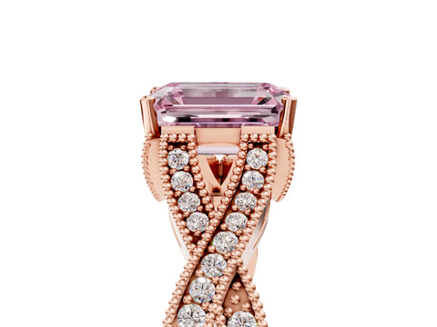 Rose gold Fancy Pink Emerald Cut Cut Diamond Twisted Band with Milgrain Pave Setting and Four-Prong Setting_5