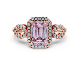 Rose gold Fancy Pink Emerald Cut Cut Halo Diamond Infinity Band with Four-Prong Setting