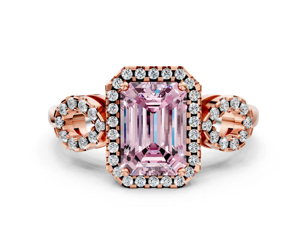 Rose Gold Emerald Cut Pave Infinity Halo Engagement Ring Setting for Fancy Pink Center