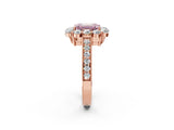 Rose gold Fancy Pink Emerald Cut Cut Halo Diamond Pavé Engagement Ring with Milgrain Detailing_2