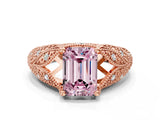 Rose gold Fancy Pink Emerald Cut Cut Milgrain Pave Diamond Engagement Ring with Four-Prong Setting_15