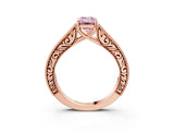 Rose gold Fancy Pink Emerald Cut Cut Pave Band Milgrain Solitaire Ring_3