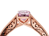 Rose gold Fancy Pink Emerald Cut Cut Pave Band Milgrain Solitaire Ring_4