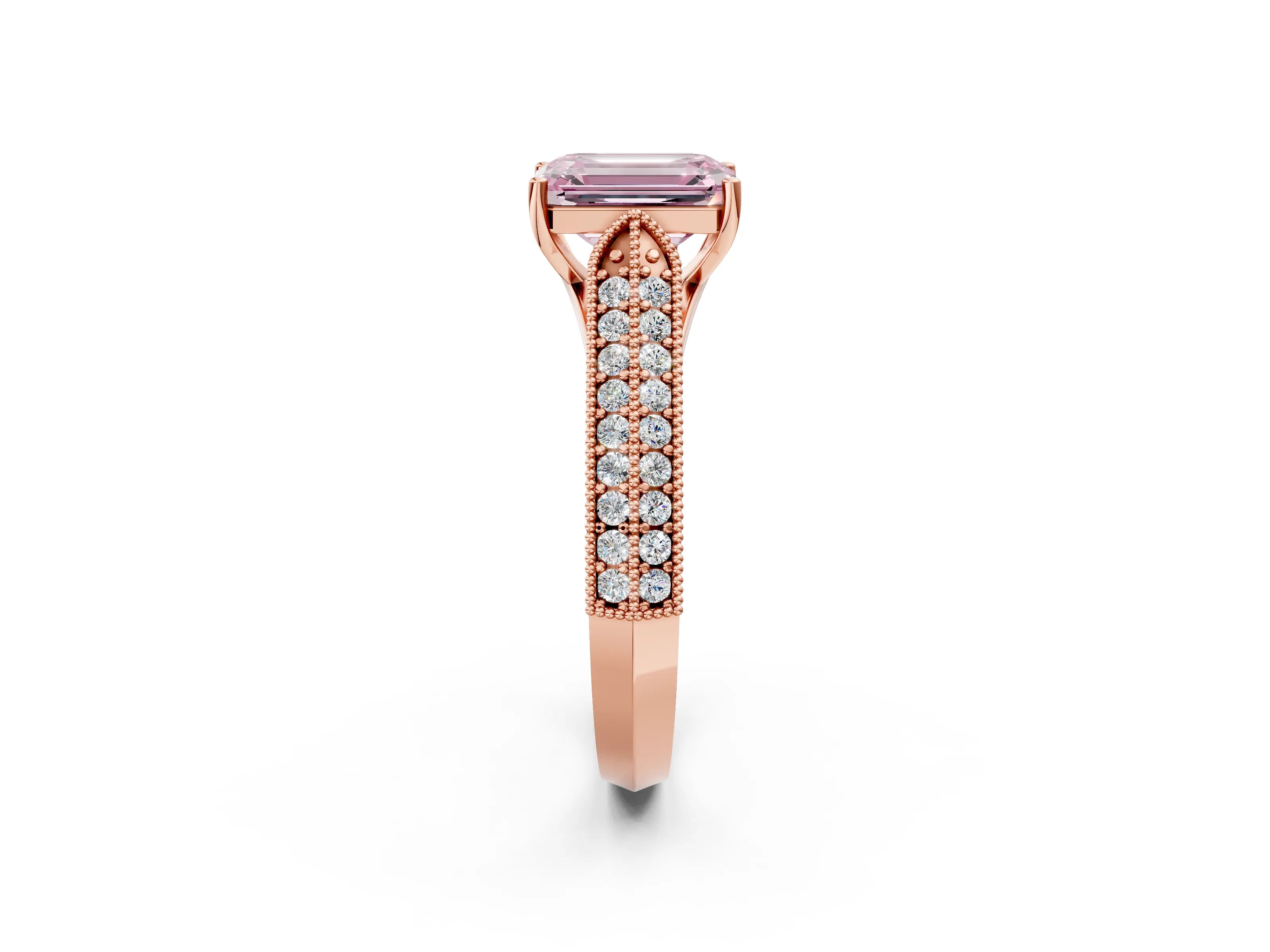 Rose gold Fancy Pink Emerald Cut Cut Pave Split Shank Engagement Ring with Four-Prong Setting_2