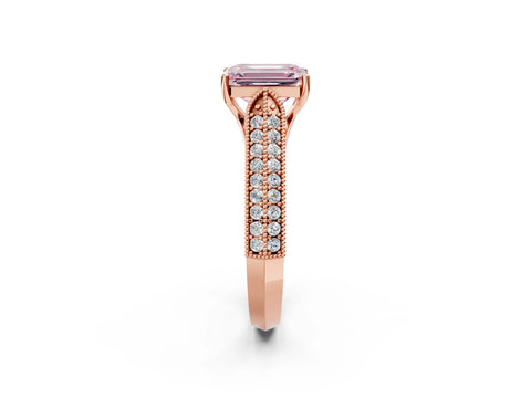 Rose gold Fancy Pink Emerald Cut Cut Pave Split Shank Engagement Ring with Four-Prong Setting_2