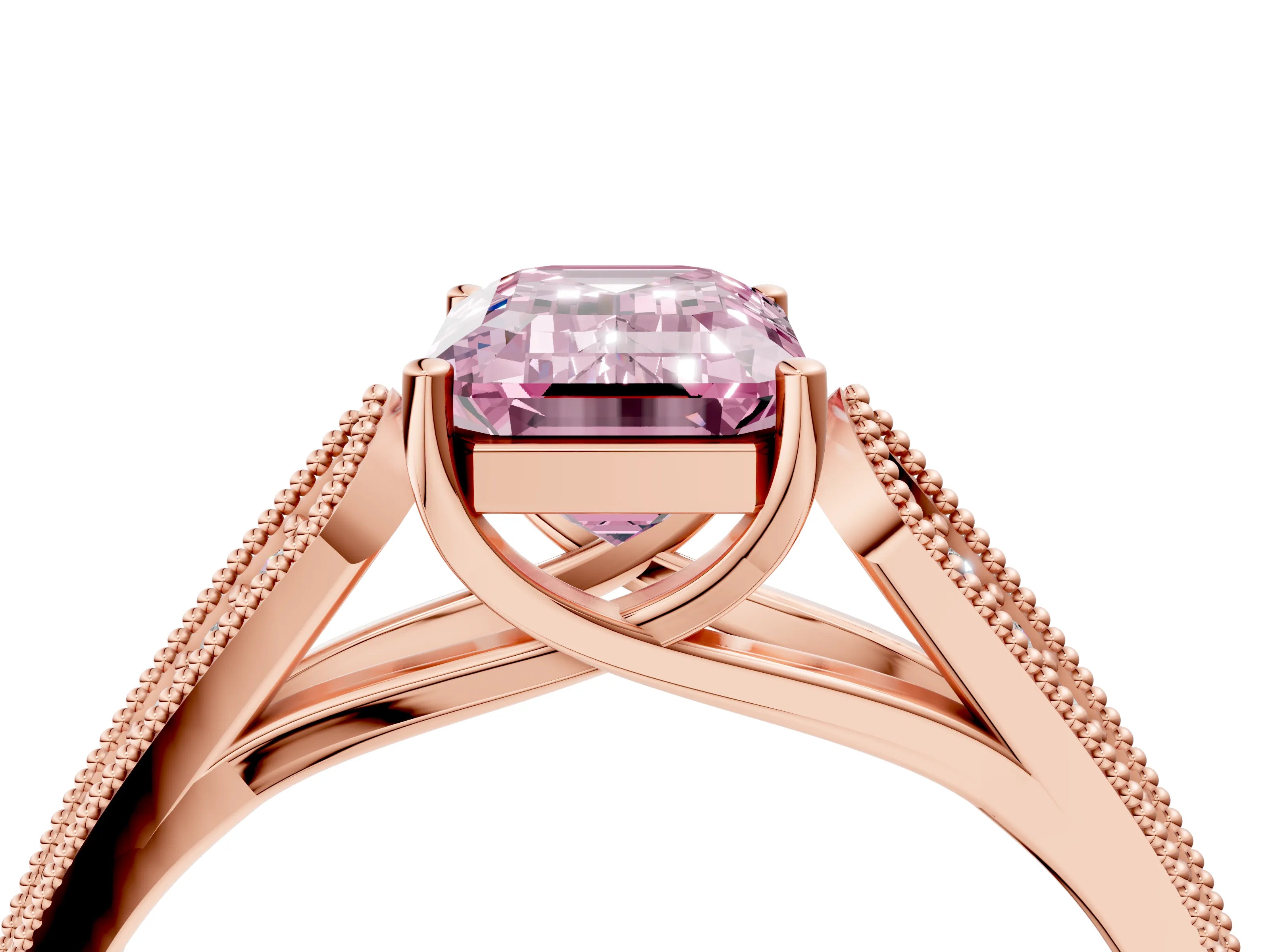 Rose gold Fancy Pink Emerald Cut Cut Pave Split Shank Engagement Ring with Four-Prong Setting_4