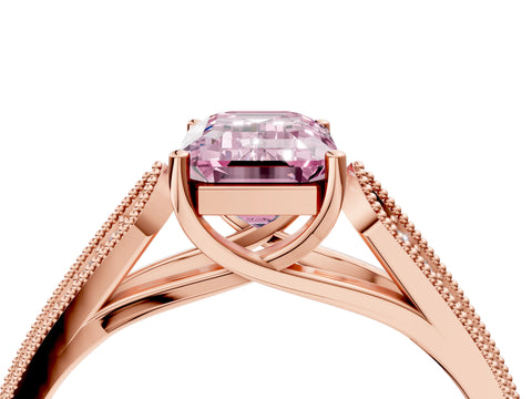 Rose gold Fancy Pink Emerald Cut Cut Pave Split Shank Engagement Ring with Four-Prong Setting_4