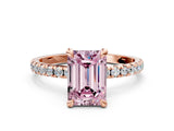Rose gold Fancy Pink Emerald Cut Diamond Brilliant Solitaire Ring with Pavé Band and Four-Prong Setting