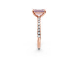 Rose gold Fancy Pink Emerald Cut Diamond Brilliant Solitaire Ring with Pavé Band and Four-Prong Setting_2