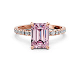 Rose gold Fancy Pink Emerald Cut Diamond Brilliant Solitaire Ring with Pavé Band and Four-Prong Setting_24