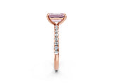 Rose gold Fancy Pink Emerald Cut Diamond Brilliant Solitaire Ring with Pavé Band and Four-Prong Setting_26