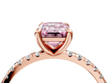 Rose gold Fancy Pink Emerald Cut Diamond Brilliant Solitaire Ring with Pavé Band and Four-Prong Setting_28