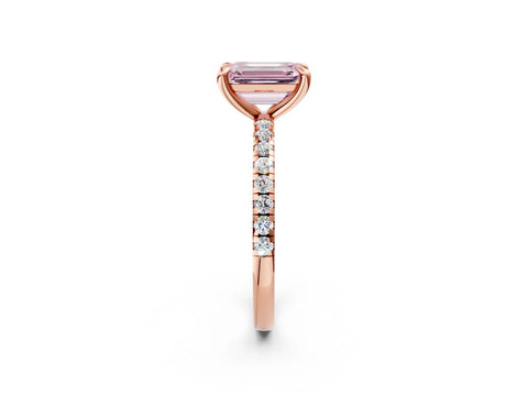 Rose gold Fancy Pink Emerald Cut Diamond Brilliant Solitaire Ring with Pavé Band and Four-Prong Setting_2