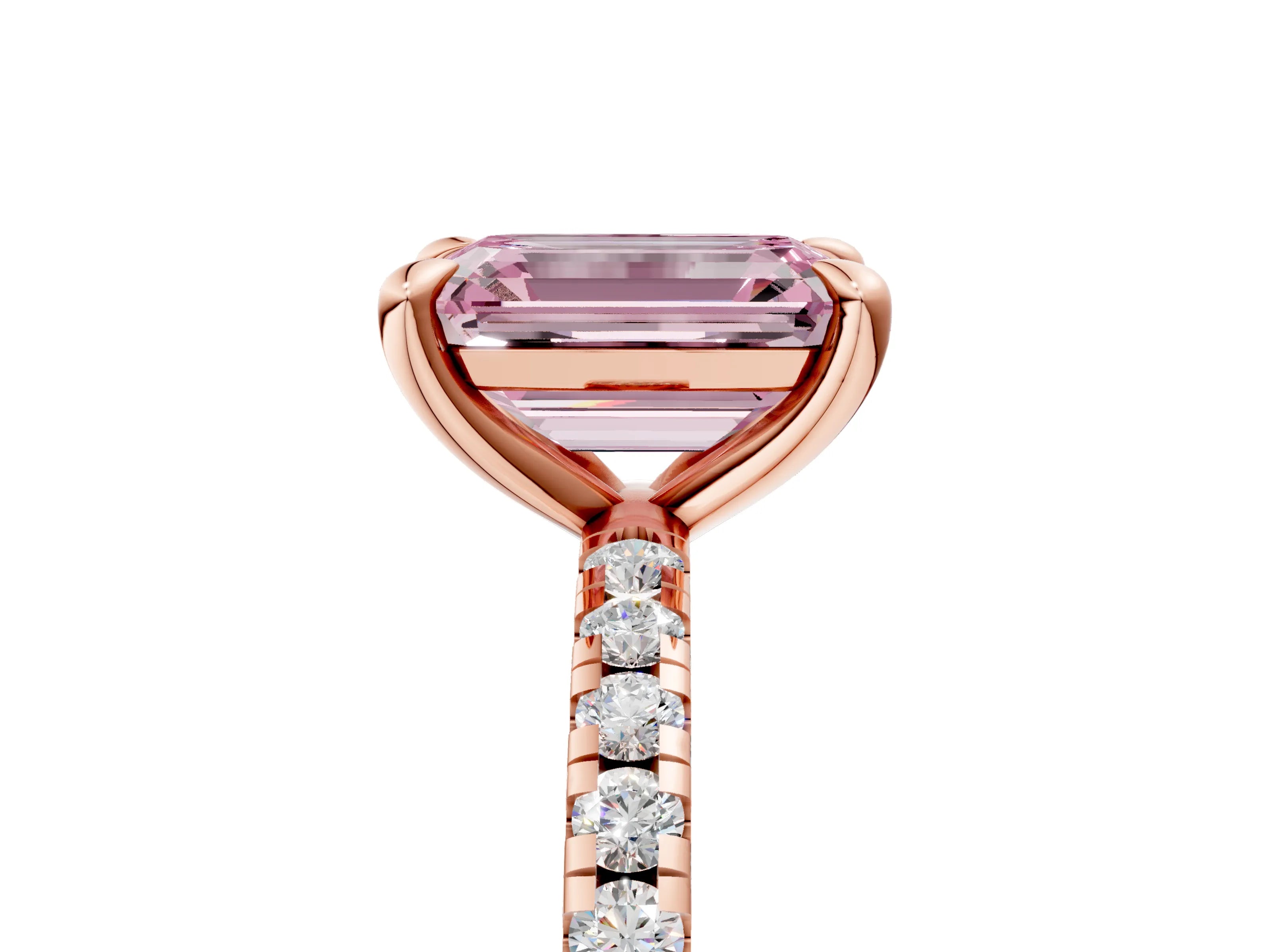 Rose gold Fancy Pink Emerald Cut Diamond Brilliant Solitaire Ring with Pavé Band and Four-Prong Setting_5