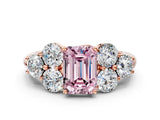 Rose gold Fancy Pink Emerald  Cut Diamond Cluster Ring with Round Accent Stones and Prong Setting on a Classic Band_48