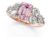 Rose gold Fancy Pink Emerald  Cut Diamond Cluster Ring with Round Accent Stones and Prong Setting on a Classic Band_49