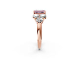 Rose gold Fancy Pink Emerald  Cut Diamond Cluster Ring with Round Accent Stones and Prong Setting on a Classic Band_50