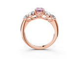 Rose gold Fancy Pink Emerald  Cut Diamond Cluster Ring with Round Accent Stones and Prong Setting on a Classic Band_51