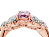 Rose gold Fancy Pink Emerald  Cut Diamond Cluster Ring with Round Accent Stones and Prong Setting on a Classic Band_52