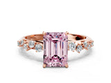 Rose gold Fancy Pink Emerald Cut Diamond Cluster Side Stone Solitaire Ring with Prong Setting_53