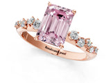 Rose gold Fancy Pink Emerald Cut Diamond Cluster Side Stone Solitaire Ring with Prong Setting_54