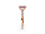 Rose gold Fancy Pink Emerald Cut Diamond Cluster Side Stone Solitaire Ring with Prong Setting_55