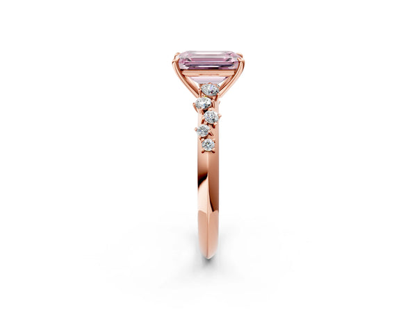Rose Gold Emerald Cut Graduated Cluster Engagement Ring Setting for Fancy Pink Center