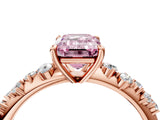 Rose gold Fancy Pink Emerald Cut Diamond Cluster Side Stone Solitaire Ring with Prong Setting_57
