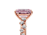 Rose gold Fancy Pink Emerald Cut Diamond Cluster Side Stone Solitaire Ring with Prong Setting_58