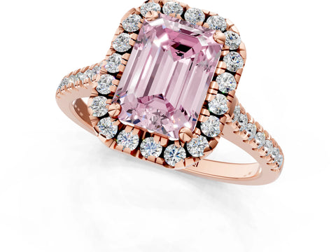 Rose gold Fancy Pink Emerald Cut Diamond Cushion Halo Ring with Pavé Band_1