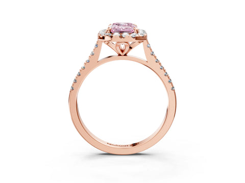 Rose gold Fancy Pink Emerald Cut Diamond Cushion Halo Ring with Pavé Band_3