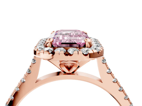 Rose gold Fancy Pink Emerald Cut Diamond Cushion Halo Ring with Pavé Band_4