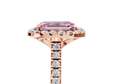 Rose gold Fancy Pink Emerald Cut Diamond Cushion Halo Ring with Pavé Band_5