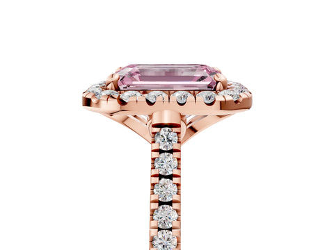 Rose gold Fancy Pink Emerald Cut Diamond Cushion Halo Ring with Pavé Band_5